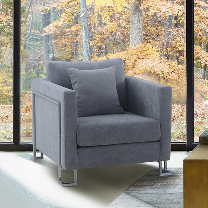 Armen Living - Heritage Gray Fabric Upholstered Accent Chair with Brushed Stainless Steel Legs - LCHT1GREY veiw 6