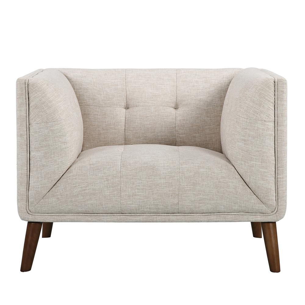 Armen Living - Hudson Mid-Century Button-Tufted Chair in Beige Linen and Walnut Legs - LCHU1BE veiw 1