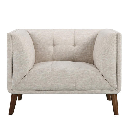 Armen Living - Hudson Mid-Century Button-Tufted Chair in Beige Linen and Walnut Legs - LCHU1BE veiw 1