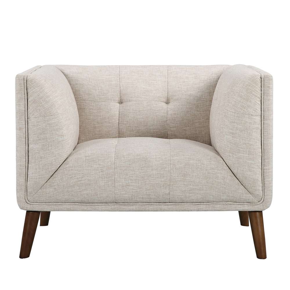 Armen Living - Hudson Mid-Century Button-Tufted Chair in Beige Linen and Walnut Legs - LCHU1BE veiw 2