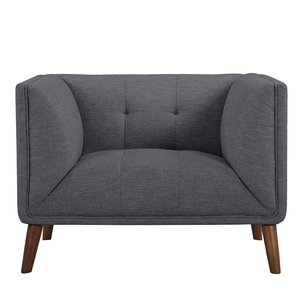 Armen Living - Hudson Mid-Century Button-Tufted Chair in Dark Gray Linen and Walnut Legs - LCHU1DG veiw 1