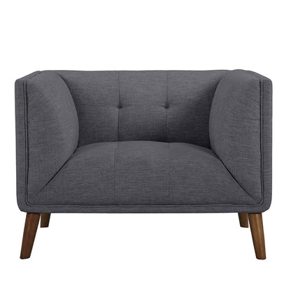 Armen Living - Hudson Mid-Century Button-Tufted Chair in Dark Gray Linen and Walnut Legs - LCHU1DG veiw 1