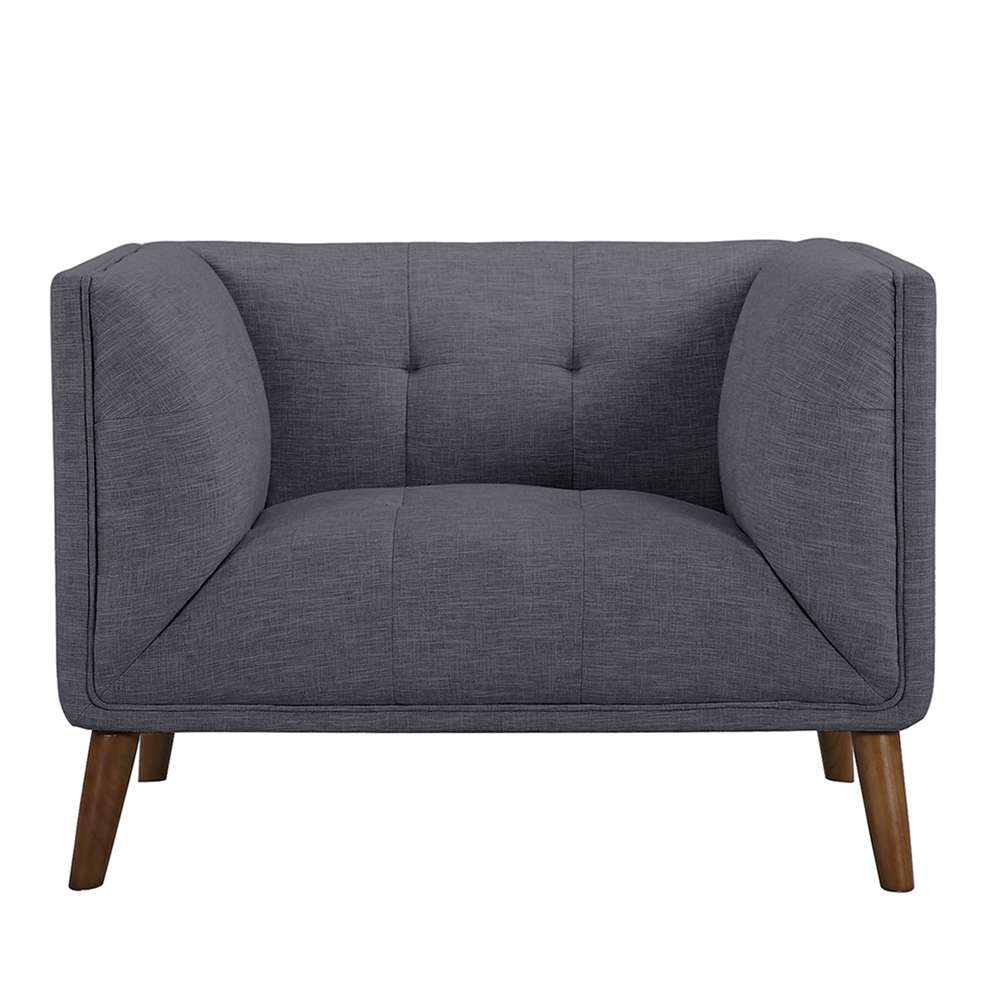 Armen Living - Hudson Mid-Century Button-Tufted Chair in Dark Gray Linen and Walnut Legs - LCHU1DG veiw 2