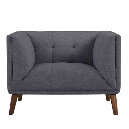 Armen Living - Hudson Mid-Century Button-Tufted Chair in Dark Gray Linen and Walnut Legs - LCHU1DG veiw 2