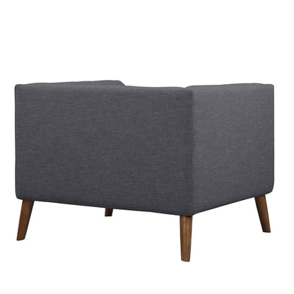 Armen Living - Hudson Mid-Century Button-Tufted Chair in Dark Gray Linen and Walnut Legs - LCHU1DG veiw 3