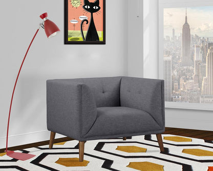 Armen Living - Hudson Mid-Century Button-Tufted Chair in Dark Gray Linen and Walnut Legs - LCHU1DG veiw 6