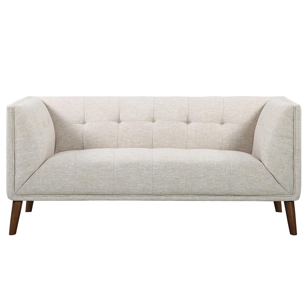 Armen Living - Hudson Mid-Century Button-Tufted Loveseat in Beige Linen and Walnut Legs - LCHU2BE veiw 1