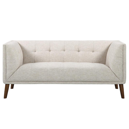 Armen Living - Hudson Mid-Century Button-Tufted Loveseat in Beige Linen and Walnut Legs - LCHU2BE veiw 1