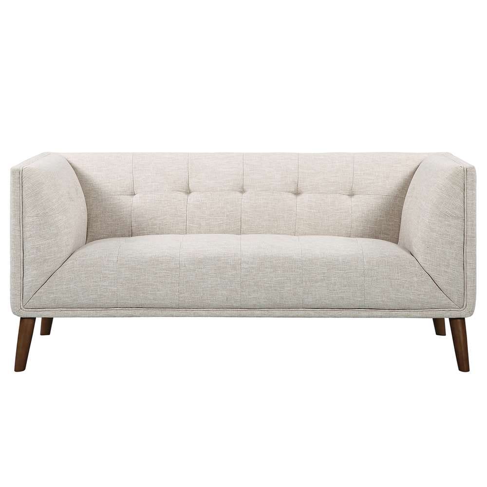 Armen Living - Hudson Mid-Century Button-Tufted Loveseat in Beige Linen and Walnut Legs - LCHU2BE veiw 2