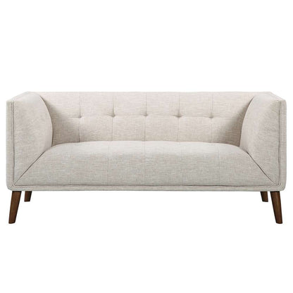 Armen Living - Hudson Mid-Century Button-Tufted Loveseat in Beige Linen and Walnut Legs - LCHU2BE veiw 2