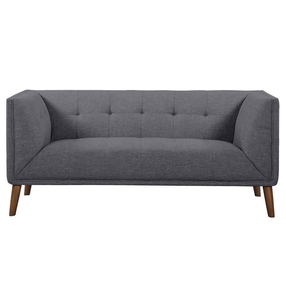 Armen Living - Hudson Mid-Century Button-Tufted Loveseat in Dark Gray Linen and Walnut Legs - LCHU2DG veiw 1