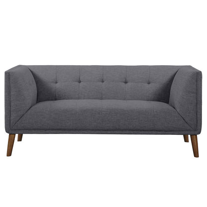 Armen Living - Hudson Mid-Century Button-Tufted Loveseat in Dark Gray Linen and Walnut Legs - LCHU2DG veiw 1