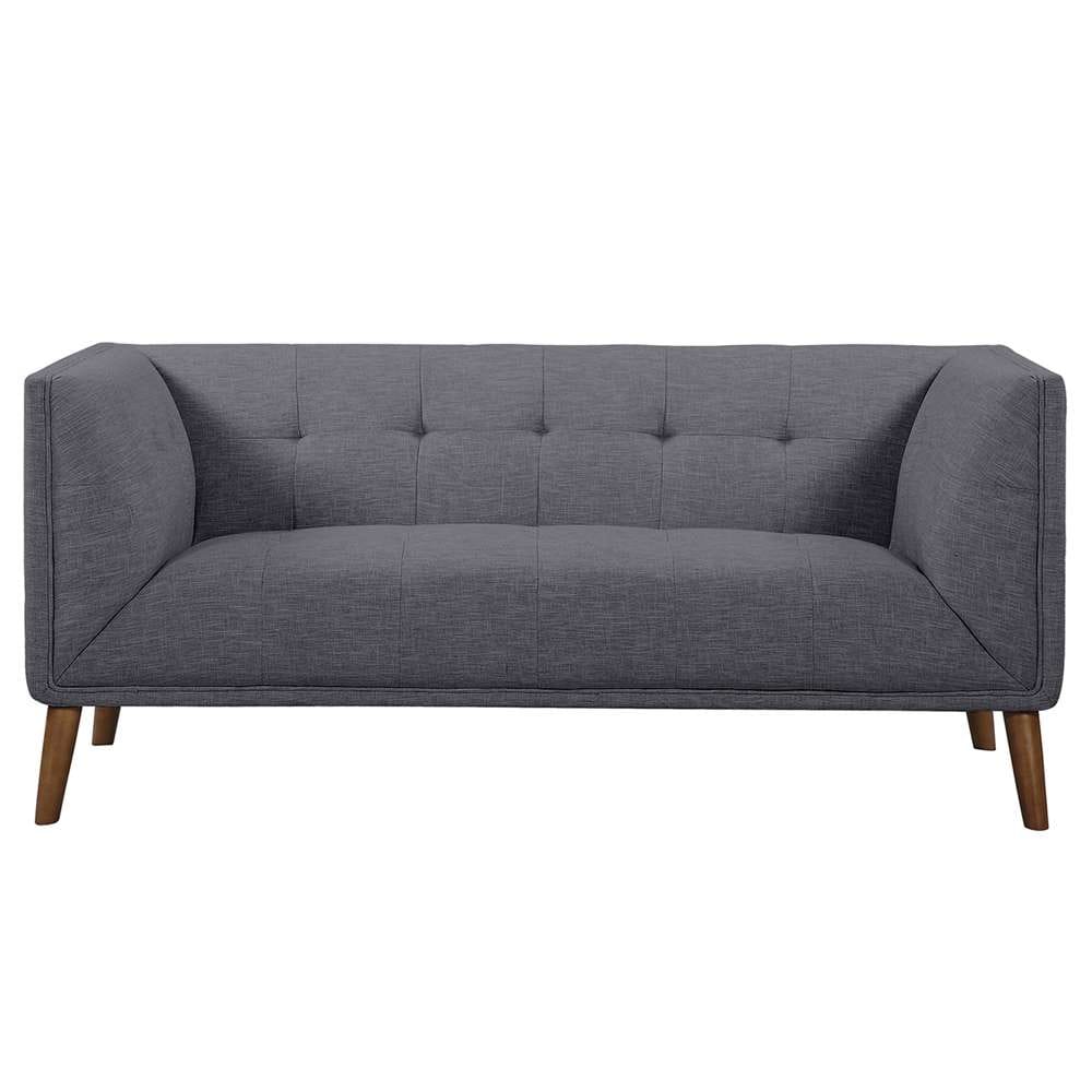Armen Living - Hudson Mid-Century Button-Tufted Loveseat in Dark Gray Linen and Walnut Legs - LCHU2DG veiw 2