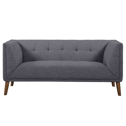 Armen Living - Hudson Mid-Century Button-Tufted Loveseat in Dark Gray Linen and Walnut Legs - LCHU2DG veiw 2