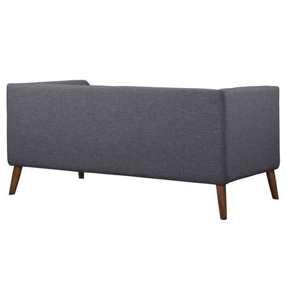 Armen Living - Hudson Mid-Century Button-Tufted Loveseat in Dark Gray Linen and Walnut Legs - LCHU2DG veiw 3