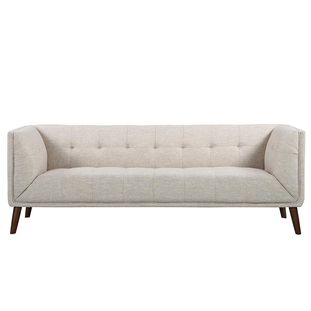 Armen Living - Hudson Mid-Century Button-Tufted Sofa in Beige Linen and Walnut Legs - LCHU3BE veiw 1
