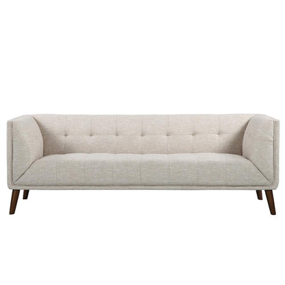 Armen Living - Hudson Mid-Century Button-Tufted Sofa in Beige Linen and Walnut Legs - LCHU3BE veiw 1