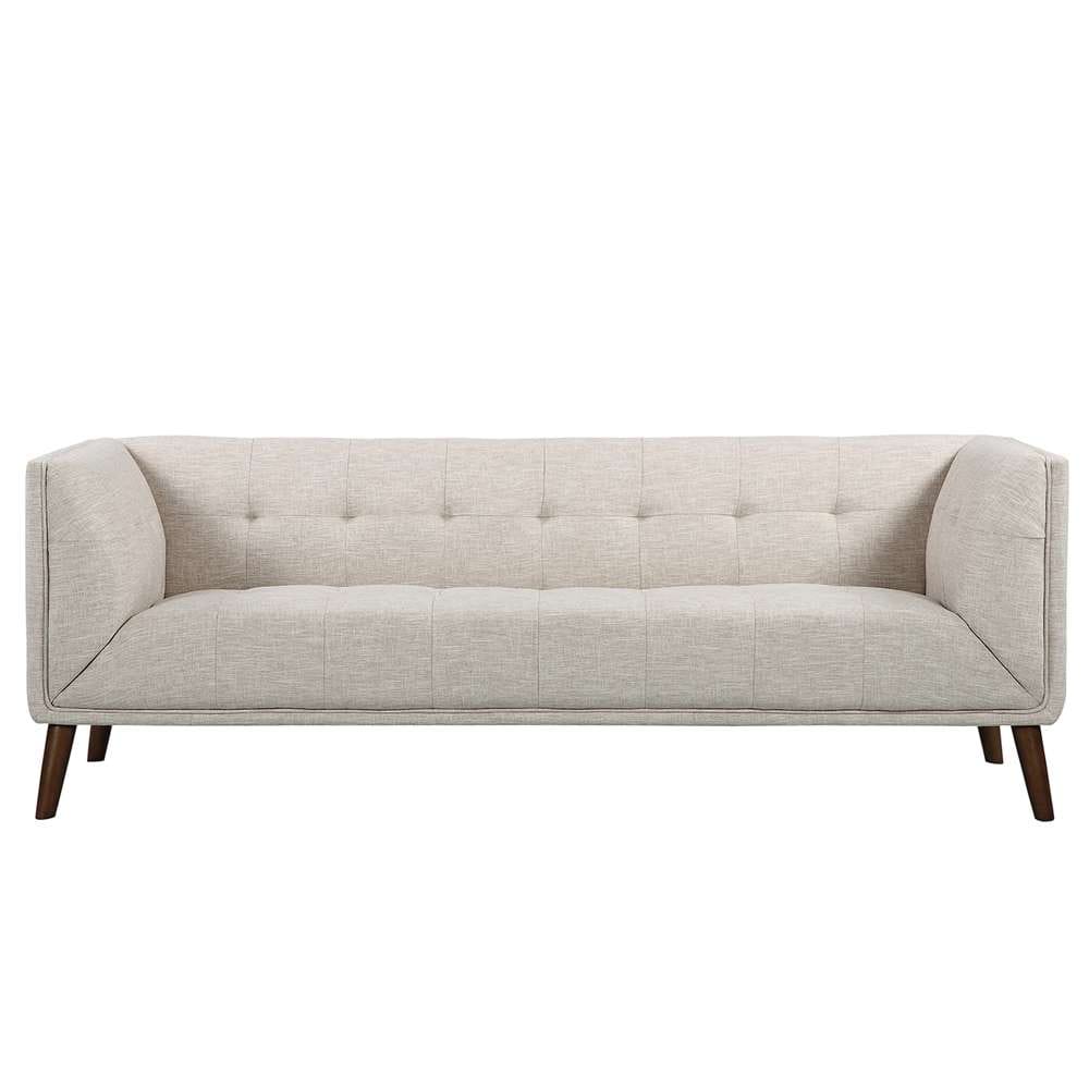 Armen Living - Hudson Mid-Century Button-Tufted Sofa in Beige Linen and Walnut Legs - LCHU3BE veiw 2