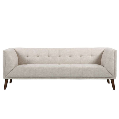 Armen Living - Hudson Mid-Century Button-Tufted Sofa in Beige Linen and Walnut Legs - LCHU3BE veiw 2