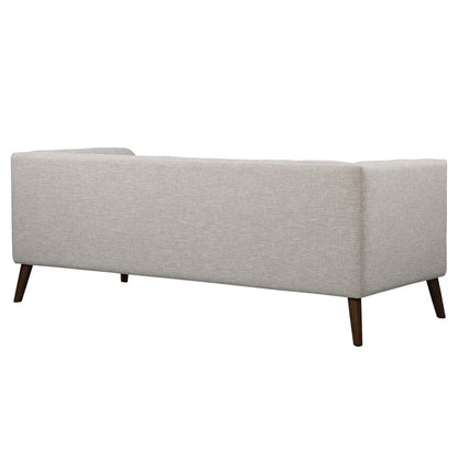 Armen Living - Hudson Mid-Century Button-Tufted Sofa in Beige Linen and Walnut Legs - LCHU3BE veiw 3