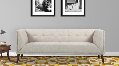 Armen Living - Hudson Mid-Century Button-Tufted Sofa in Beige Linen and Walnut Legs - LCHU3BE veiw 6