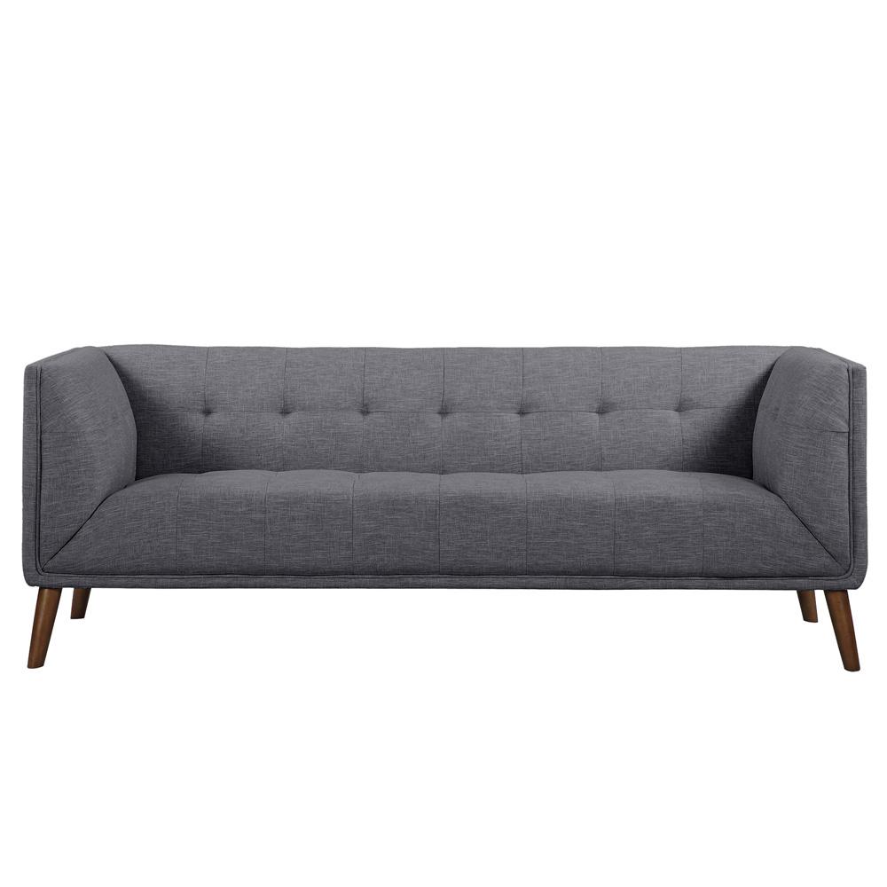 Armen Living - Hudson Mid-Century Button-Tufted Sofa in Dark Gray Linen and Walnut Legs - LCHU3DG veiw 1