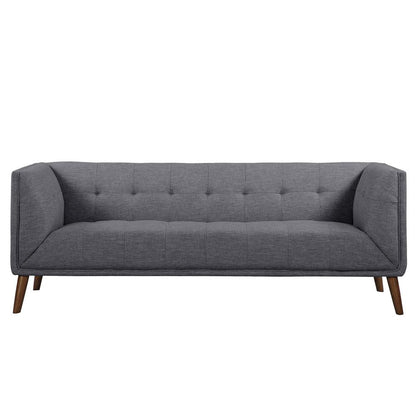 Armen Living - Hudson Mid-Century Button-Tufted Sofa in Dark Gray Linen and Walnut Legs - LCHU3DG veiw 1