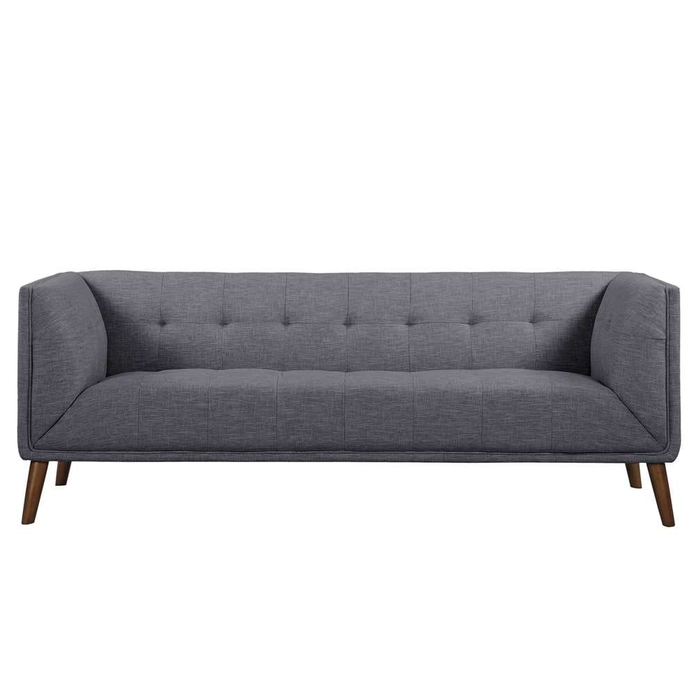 Armen Living - Hudson Mid-Century Button-Tufted Sofa in Dark Gray Linen and Walnut Legs - LCHU3DG veiw 2