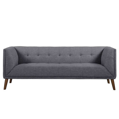 Armen Living - Hudson Mid-Century Button-Tufted Sofa in Dark Gray Linen and Walnut Legs - LCHU3DG veiw 2