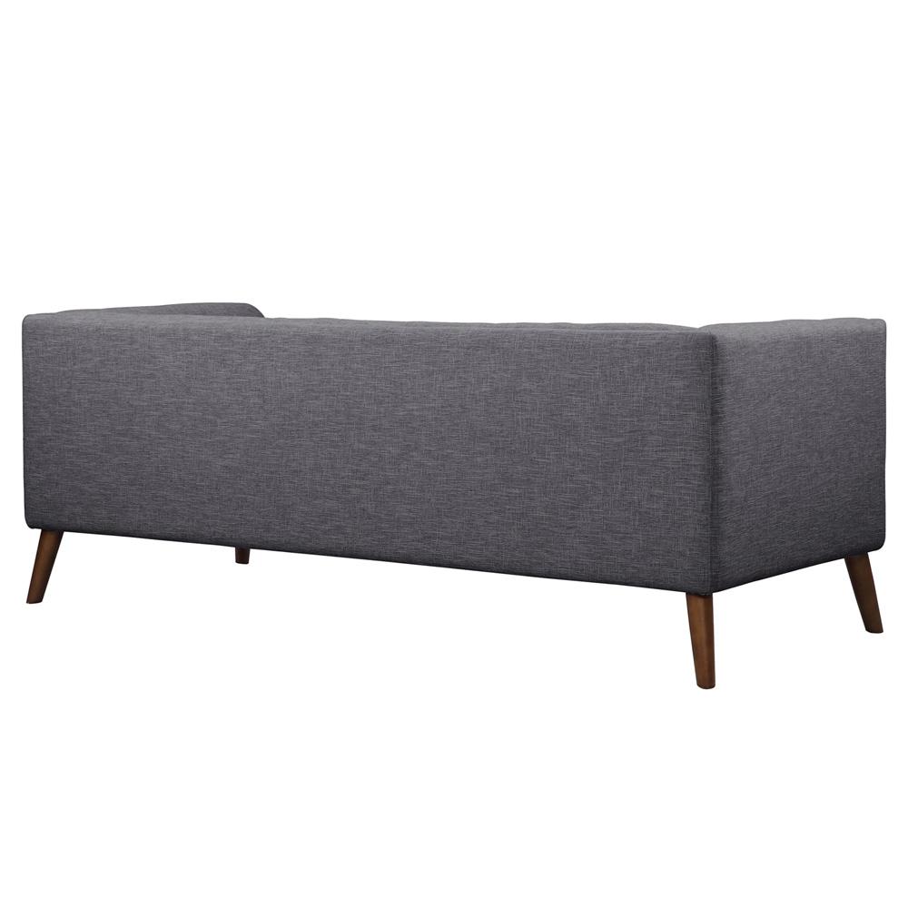 Armen Living - Hudson Mid-Century Button-Tufted Sofa in Dark Gray Linen and Walnut Legs - LCHU3DG veiw 3