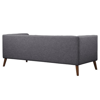 Armen Living - Hudson Mid-Century Button-Tufted Sofa in Dark Gray Linen and Walnut Legs - LCHU3DG veiw 3