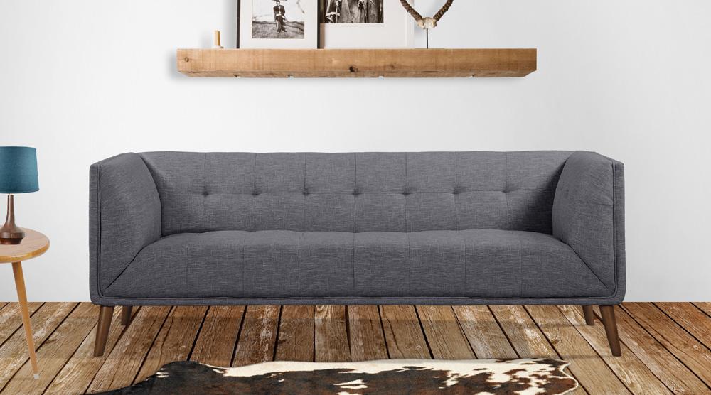 Armen Living - Hudson Mid-Century Button-Tufted Sofa in Dark Gray Linen and Walnut Legs - LCHU3DG veiw 6
