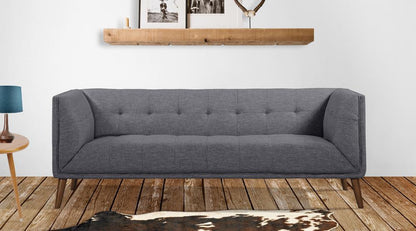 Armen Living - Hudson Mid-Century Button-Tufted Sofa in Dark Gray Linen and Walnut Legs - LCHU3DG veiw 6