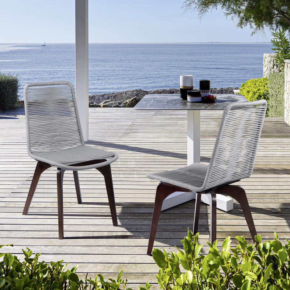 Armen Living - Island Outdoor Dark Eucalyptus Wood and Silver Rope Dining Chairs (Set of 2) - LCISSISL veiw 9
