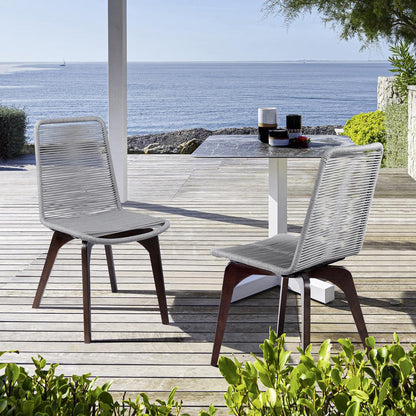 Armen Living - Island Outdoor Dark Eucalyptus Wood and Silver Rope Dining Chairs (Set of 2) - LCISSISL veiw 9