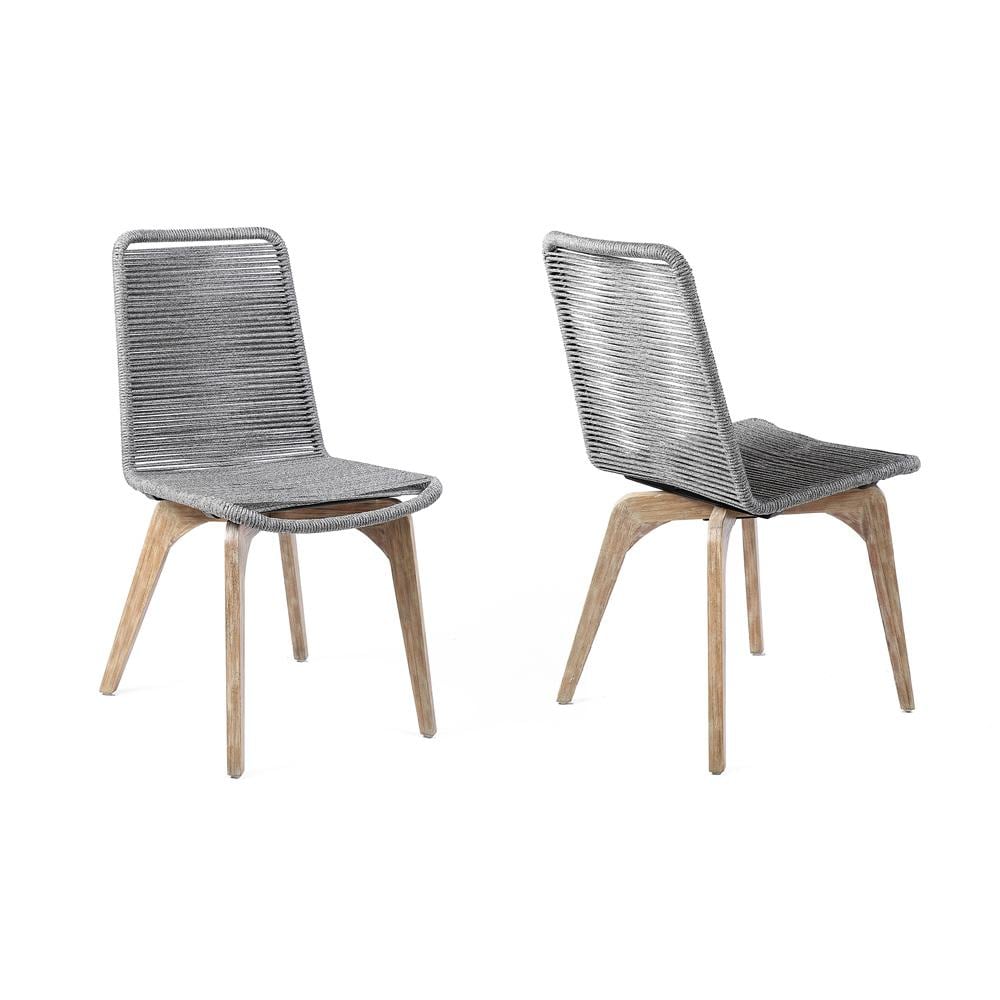 Armen Living - Island Outdoor Light Eucalyptus Wood and Grey Rope Dining Chairs (Set of 2) - LCISSIGR veiw 1