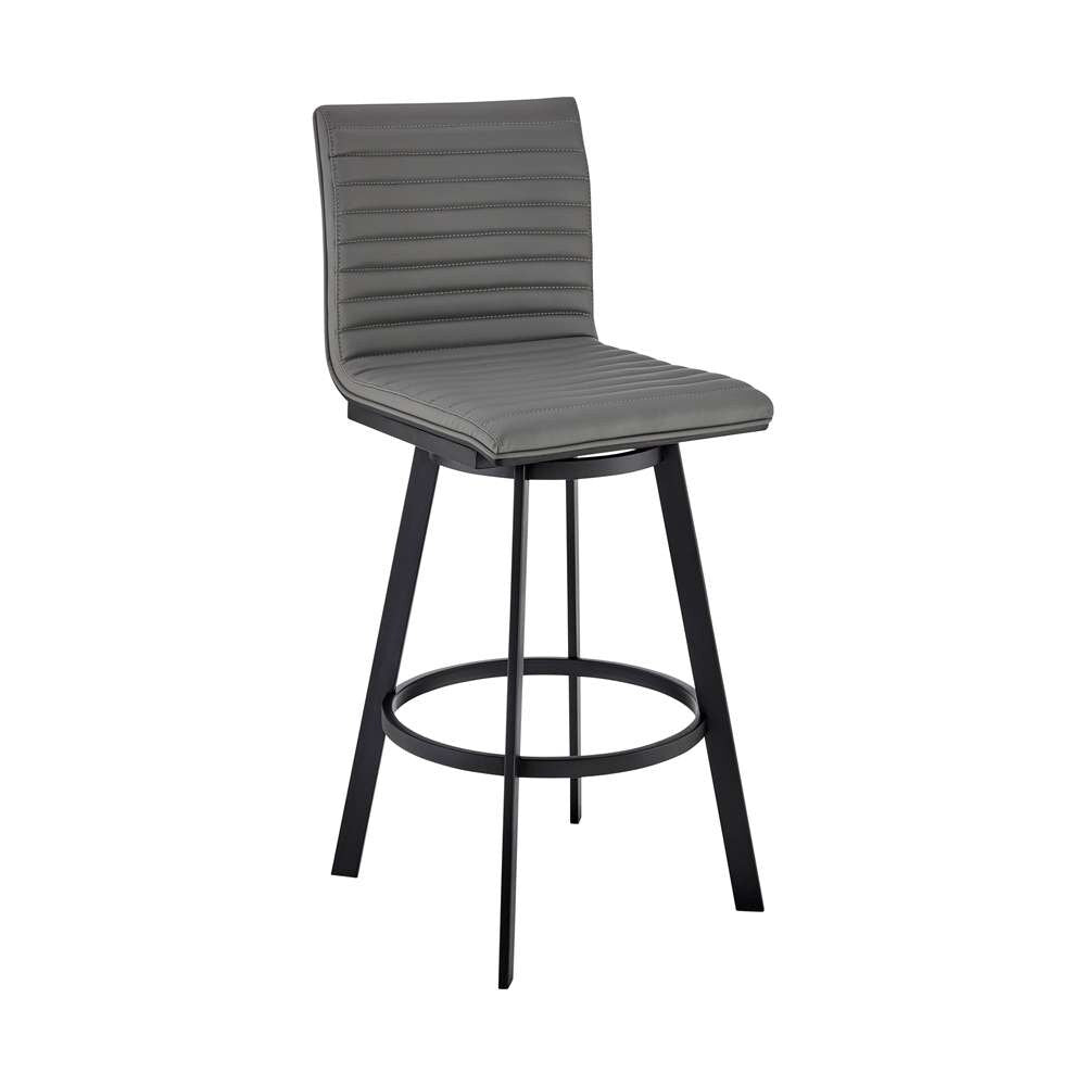 Armen Living - Jermaine 26in Counter Height Swivel Bar Stool in Matt Black Finish with Gray Faux Leather - 721535762002 veiw 1