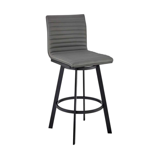Armen Living - Jermaine 26in Counter Height Swivel Bar Stool in Matt Black Finish with Gray Faux Leather - 721535762002 veiw 1