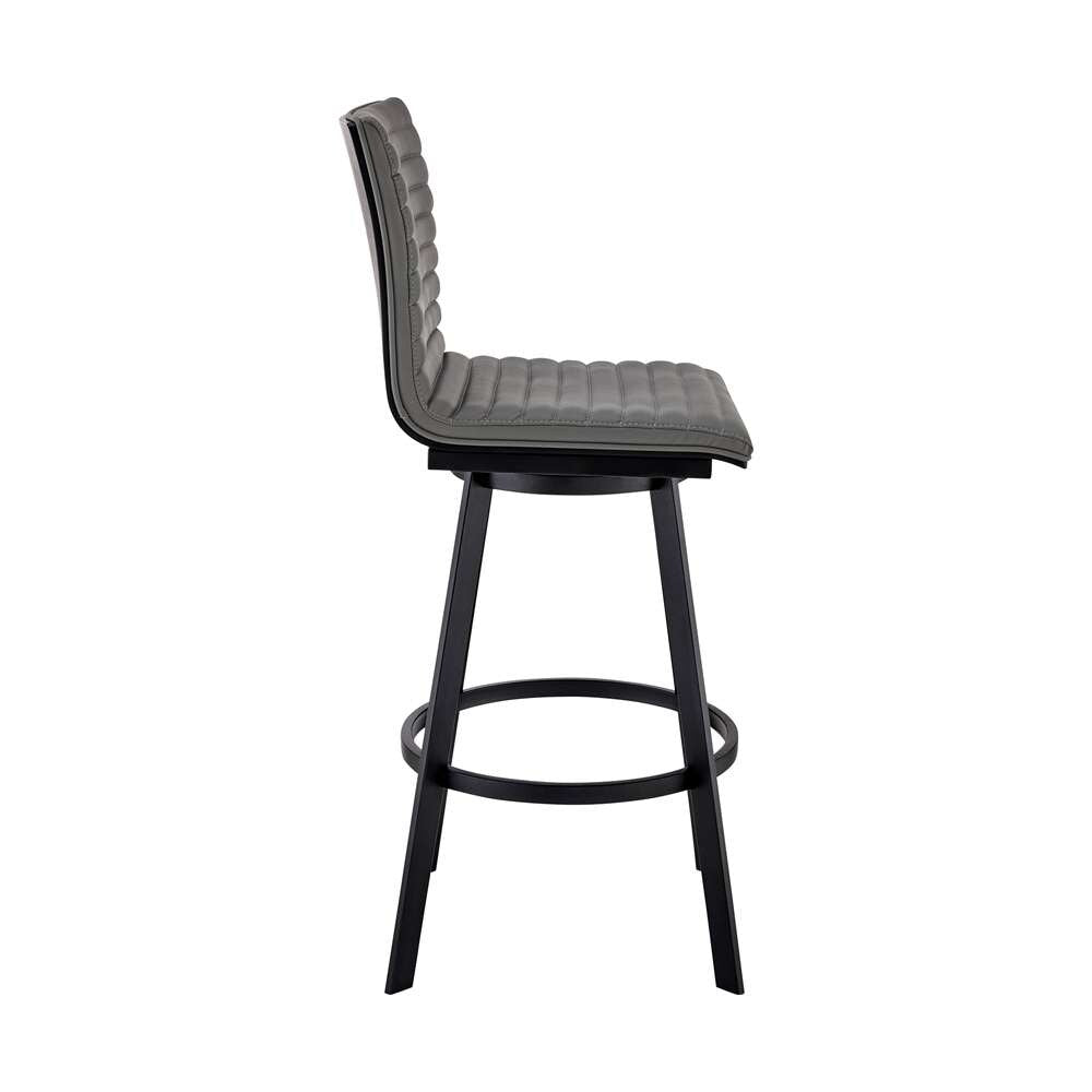 Armen Living - Jermaine 26in Counter Height Swivel Bar Stool in Matt Black Finish with Gray Faux Leather - 721535762002 veiw 3