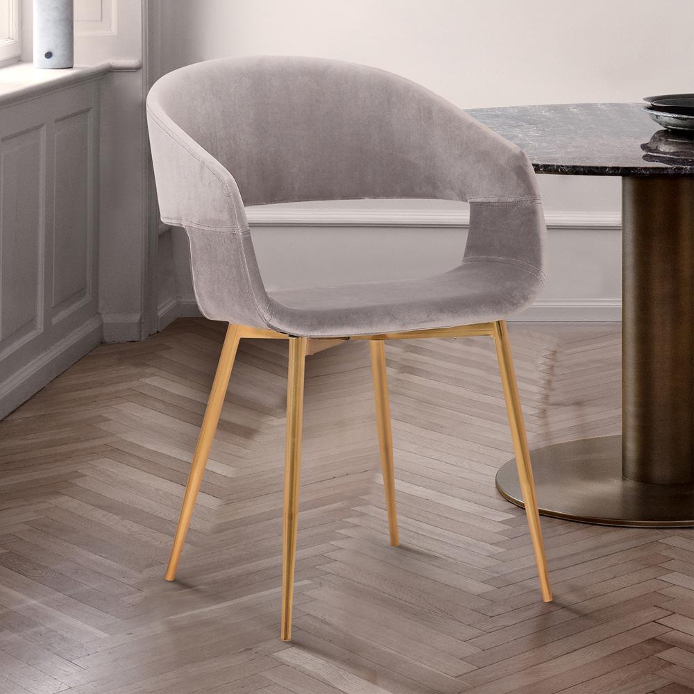 Armen Living - Jocelyn Mid-Century Gray Dining Accent Chair with Gold Metal Legs - LCJCCHGLDGR veiw 6