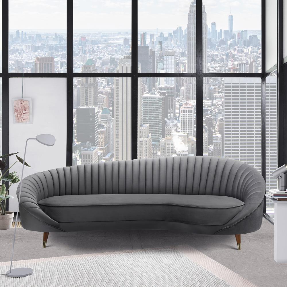 Armen Living - Karisma Dark Gray Curved Velvet Sofa - LCKR3GREY veiw 5