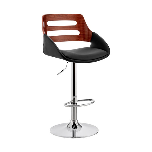 Armen Living - Karter Adjustable Black Faux Leather and Walnut Wood Bar Stool with Chrome Base - LCKTBAWABL veiw 1