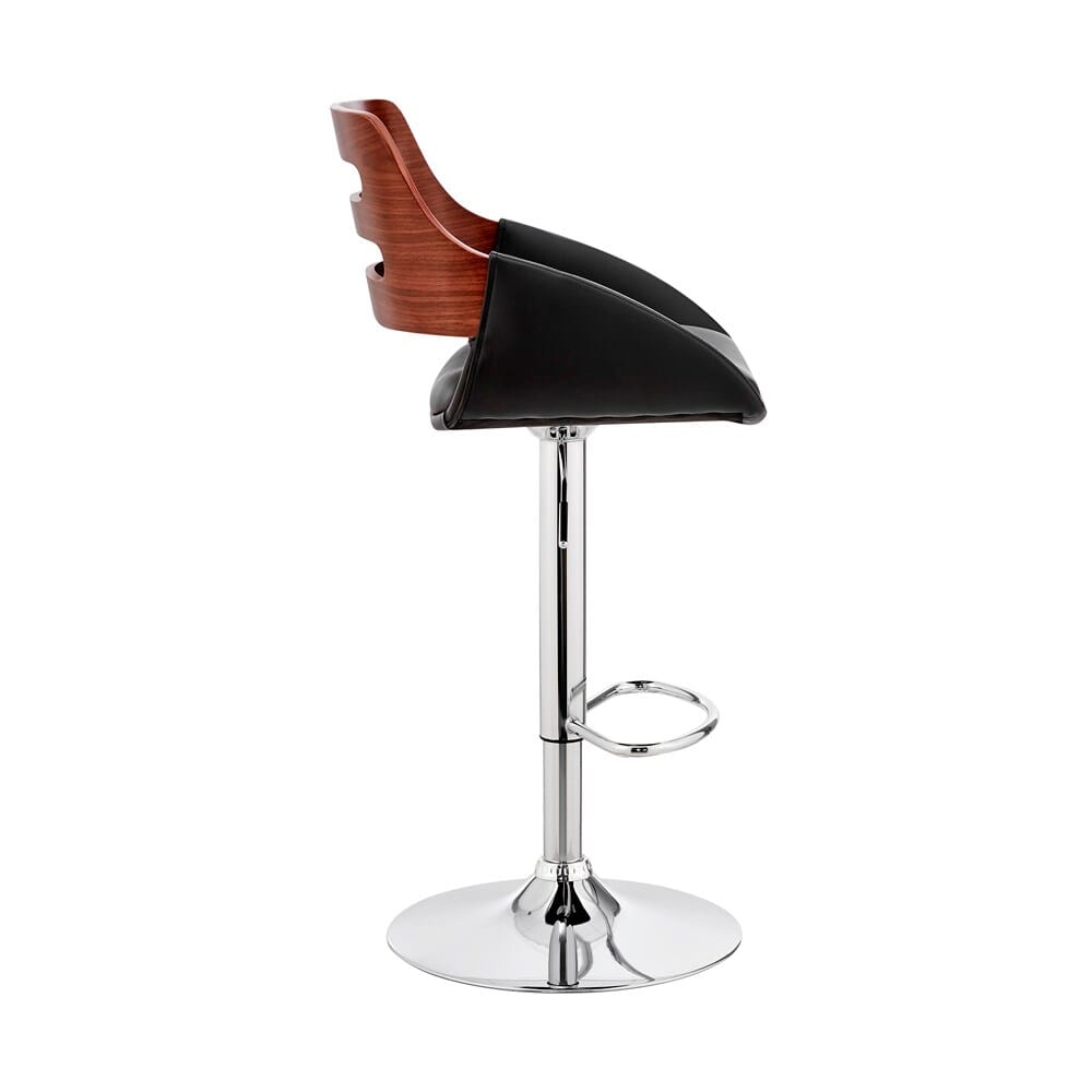 Armen Living - Karter Adjustable Black Faux Leather and Walnut Wood Bar Stool with Chrome Base - LCKTBAWABL veiw 3