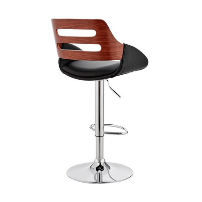 Armen Living - Karter Adjustable Black Faux Leather and Walnut Wood Bar Stool with Chrome Base - LCKTBAWABL veiw 4