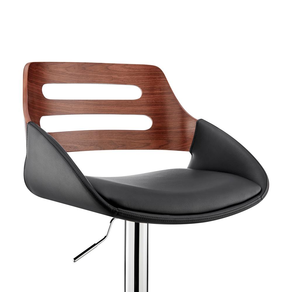 Armen Living - Karter Adjustable Black Faux Leather and Walnut Wood Bar Stool with Chrome Base - LCKTBAWABL veiw 6