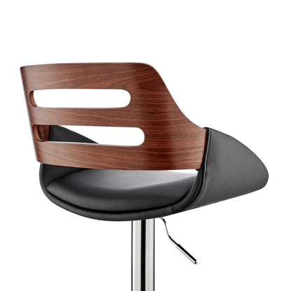 Armen Living - Karter Adjustable Black Faux Leather and Walnut Wood Bar Stool with Chrome Base - LCKTBAWABL veiw 7