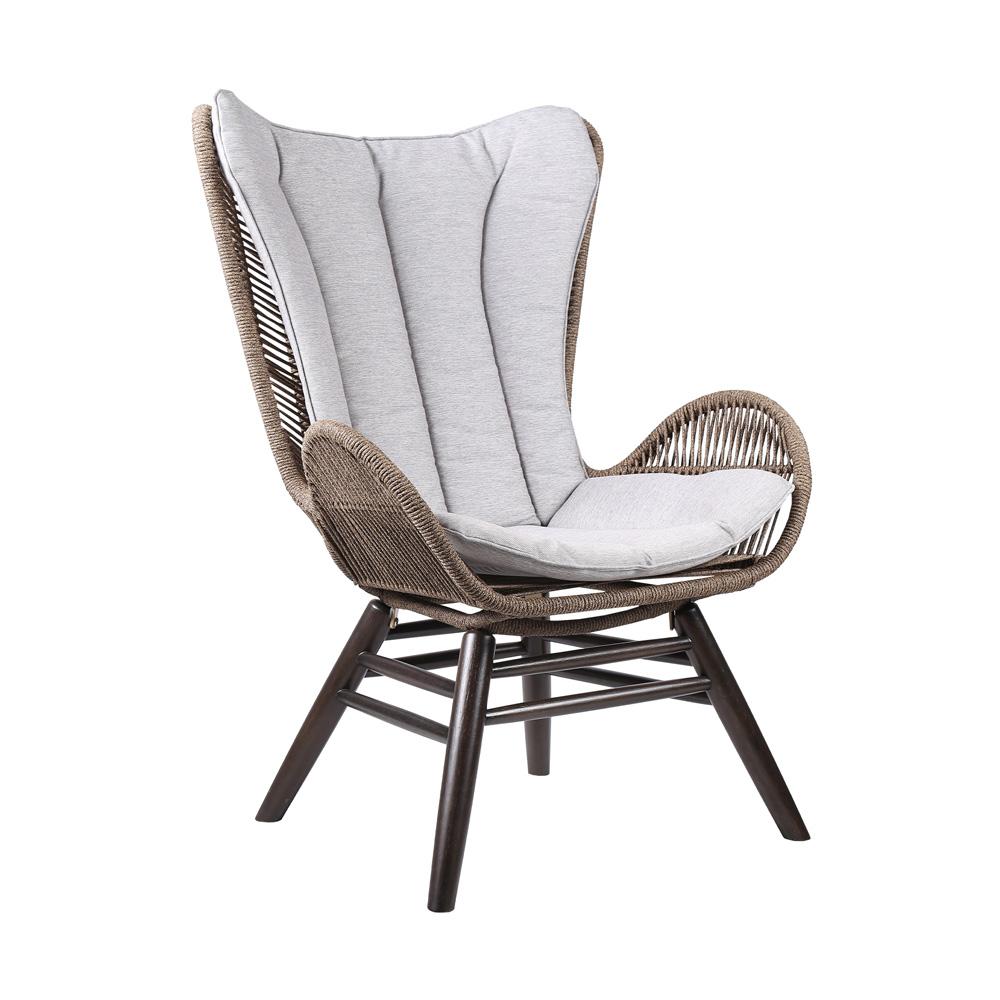 Armen Living - King Indoor Outdoor Lounge Chair in Dark Eucalyptus Wood with Truffle Rope and Grey Cushion - LCKGCHTRU veiw 1