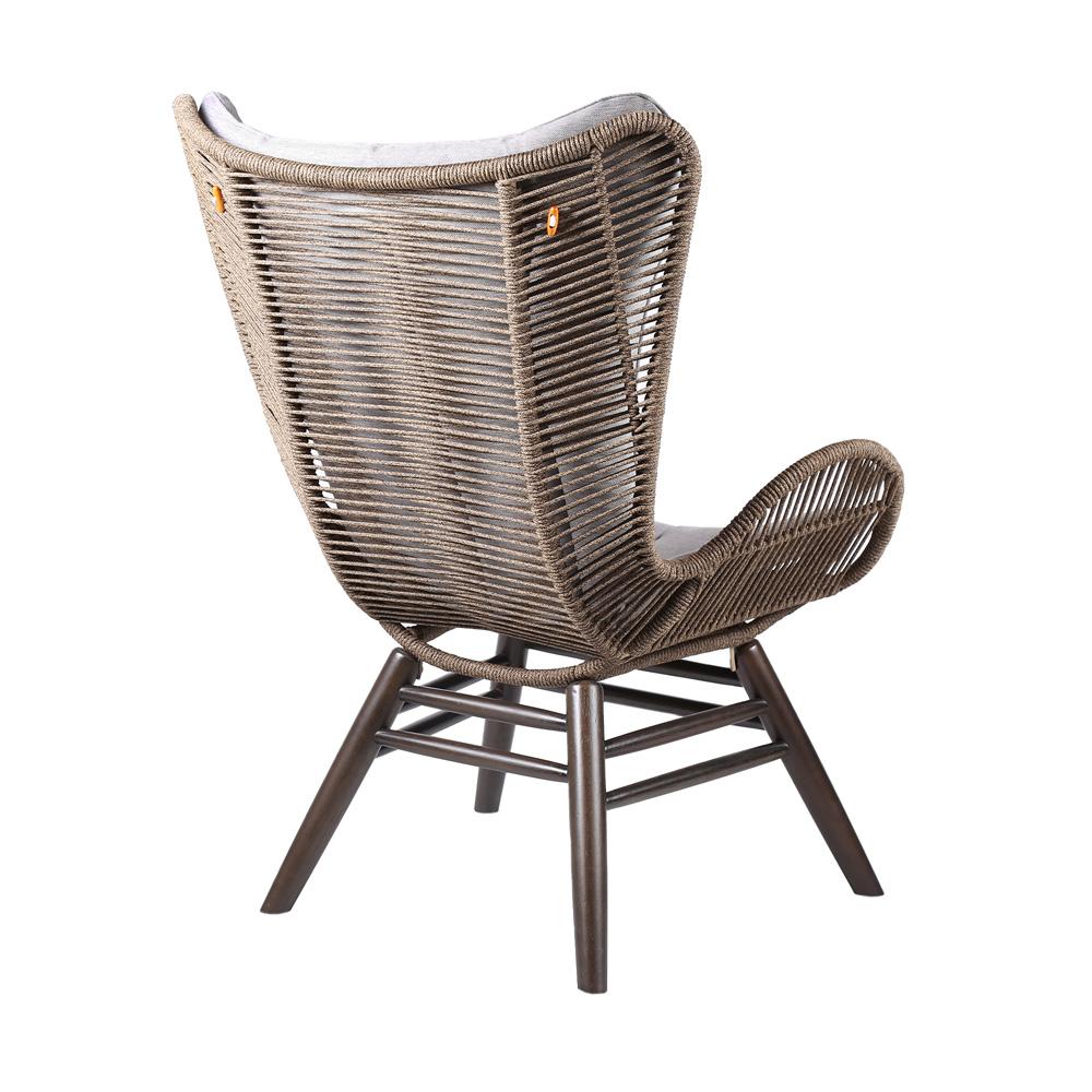 Armen Living - King Indoor Outdoor Lounge Chair in Dark Eucalyptus Wood with Truffle Rope and Grey Cushion - LCKGCHTRU veiw 3