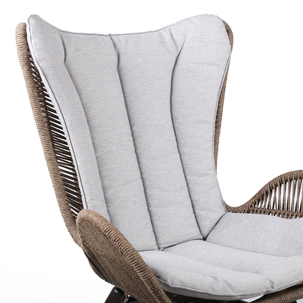 Armen Living - King Indoor Outdoor Lounge Chair in Dark Eucalyptus Wood with Truffle Rope and Grey Cushion - LCKGCHTRU veiw 4