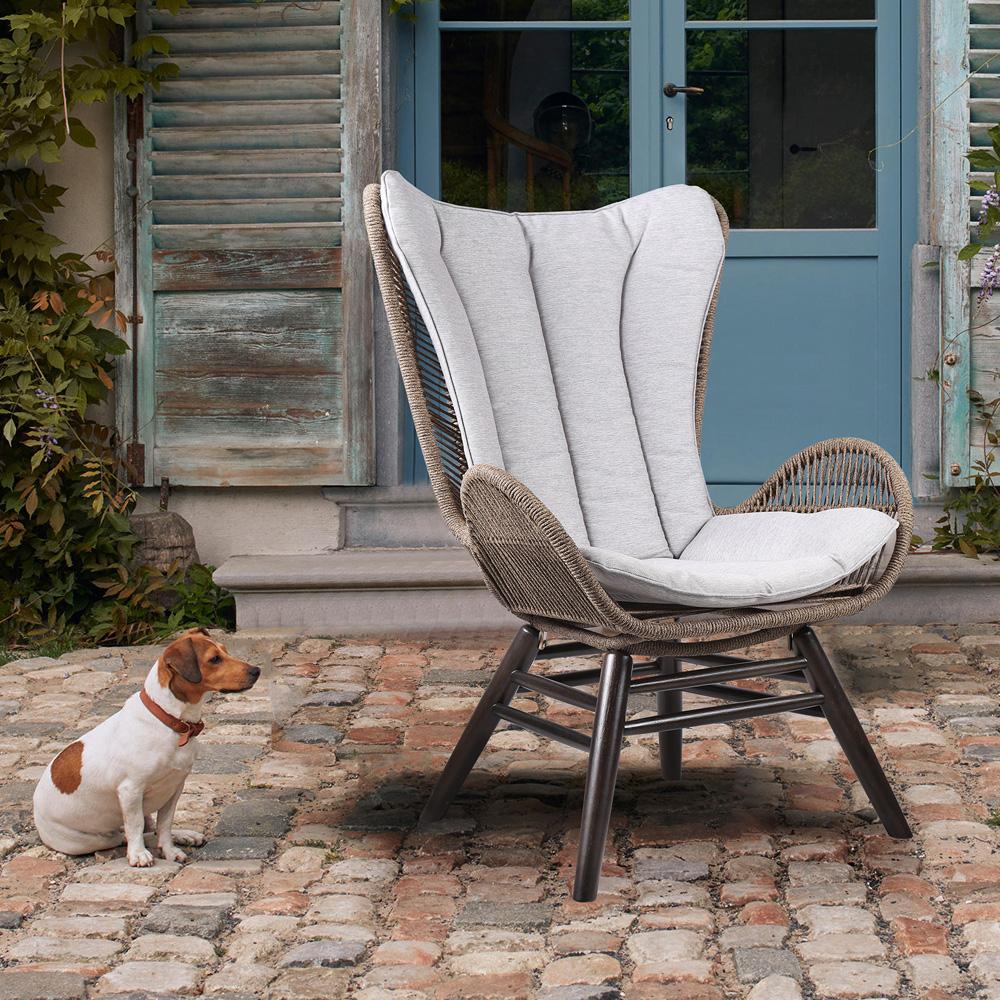 Armen Living - King Indoor Outdoor Lounge Chair in Dark Eucalyptus Wood with Truffle Rope and Grey Cushion - LCKGCHTRU veiw 8